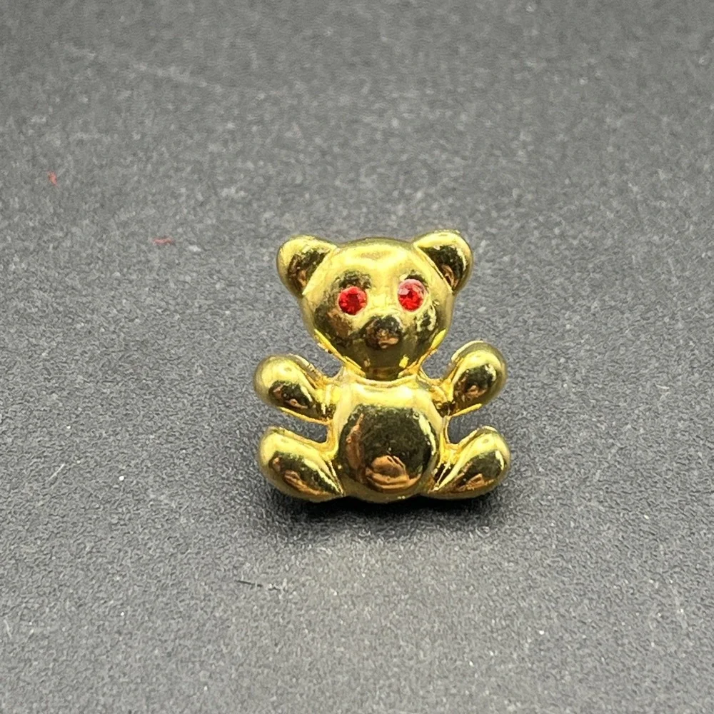 Teddy Bear Faux Ruby‎ Red Eyes Gold Tone Lapel Hat Pin